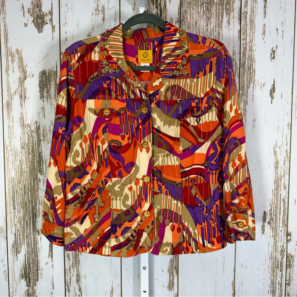 Ruby Rd. Vibrant Multicolor Blazer, Beaded Collar… - image 1